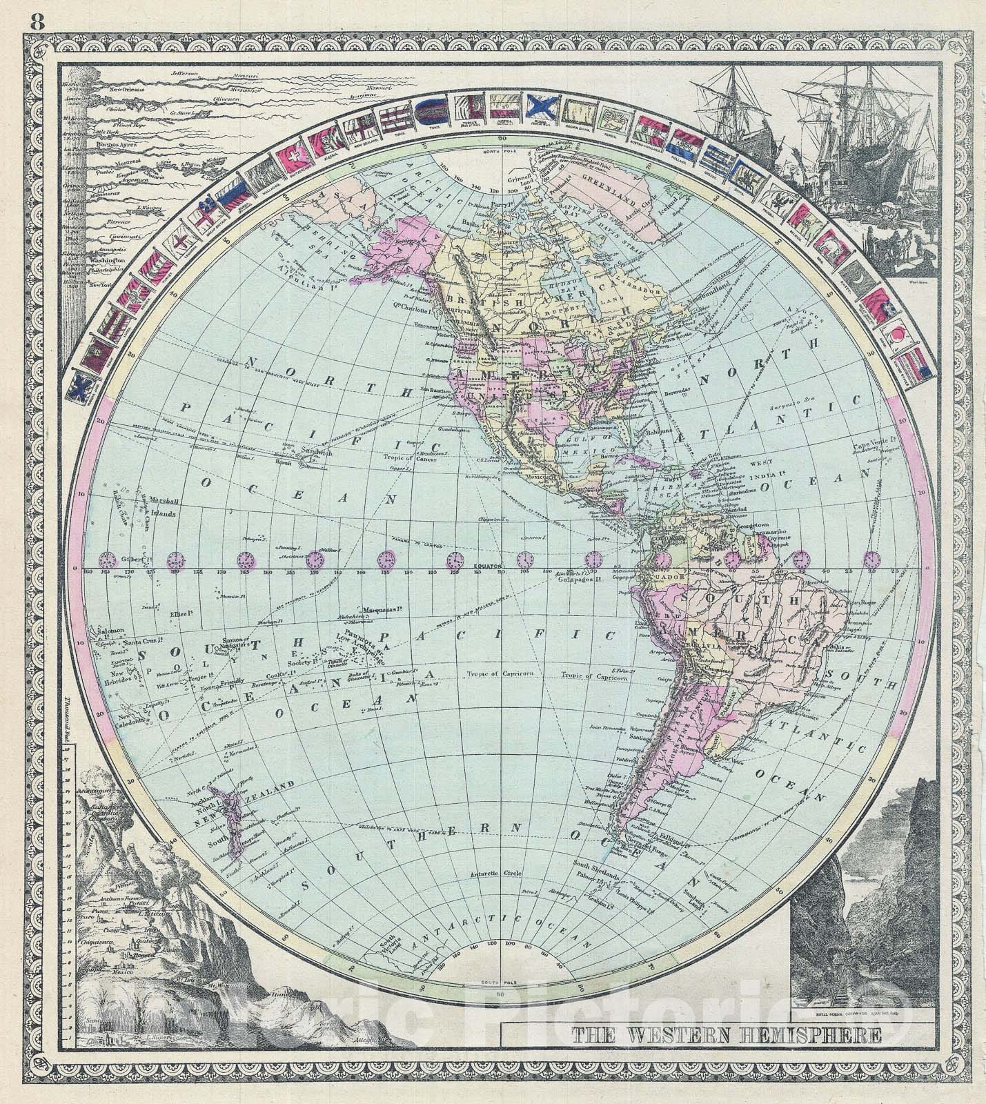 Historic Map : The Western Hemisphere, Tunison, 1887, Vintage Wall Art