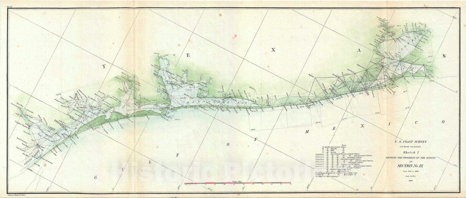 Historic Map : The Texas Coast from Corpus Christi to Galveston, U.S. Coast survey, 1860 v1, Vintage Wall Art