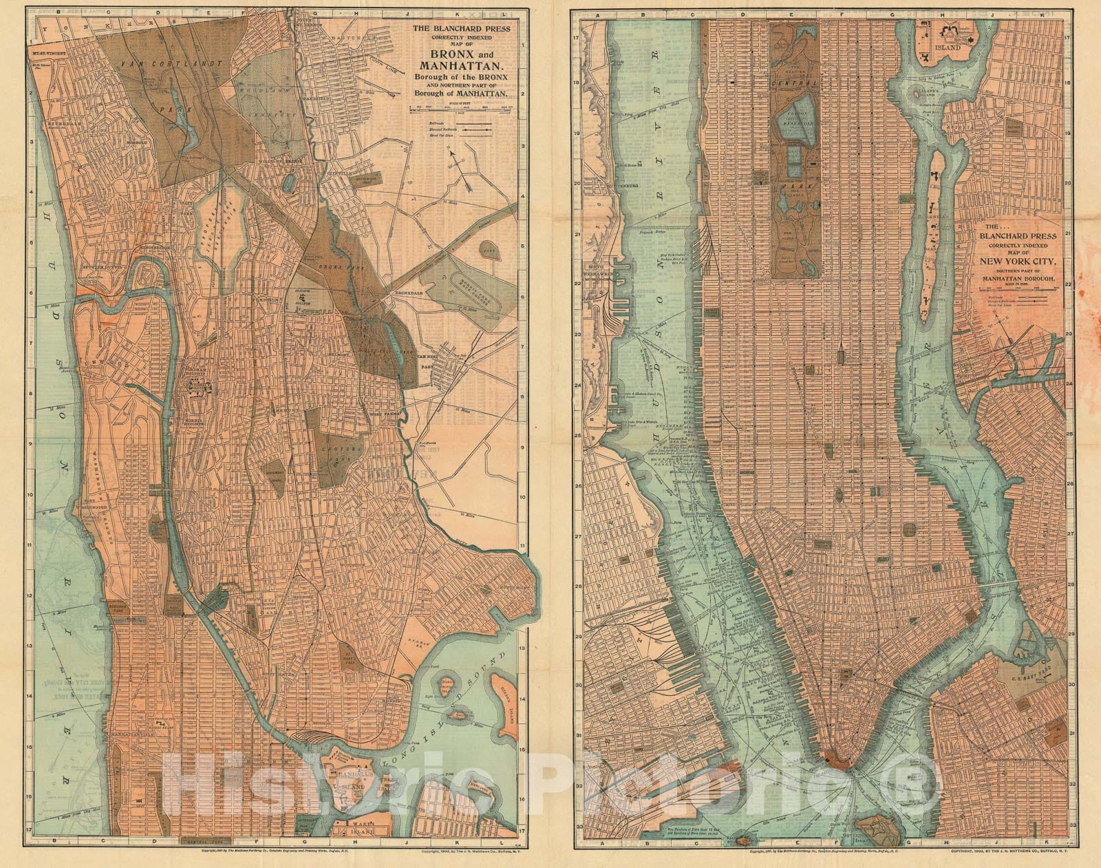 Historic Map : New York City, Blanchard, 1902, Vintage Wall Art