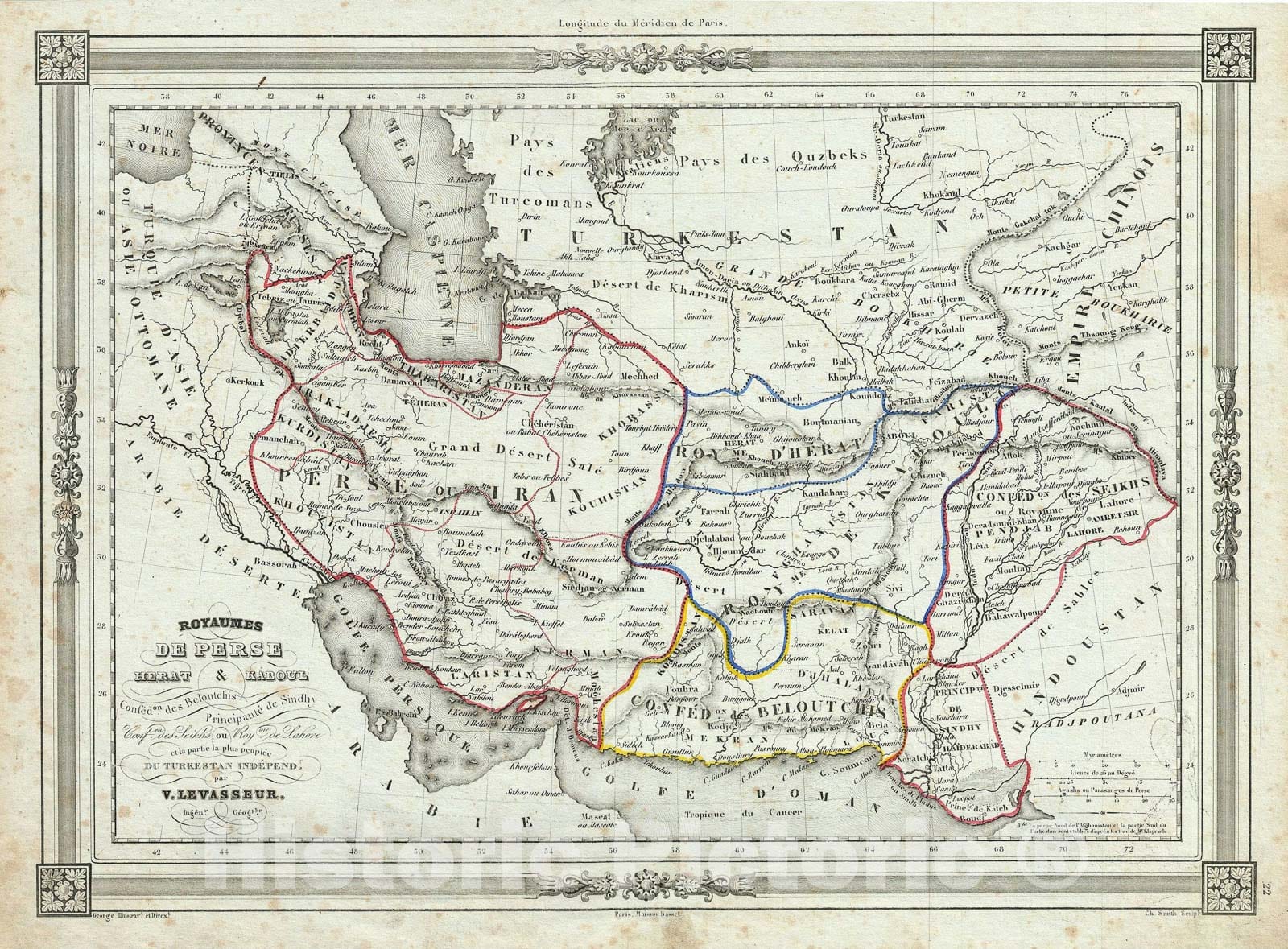 Historic Map : Persia, Lavasseur, 1852, Vintage Wall Art