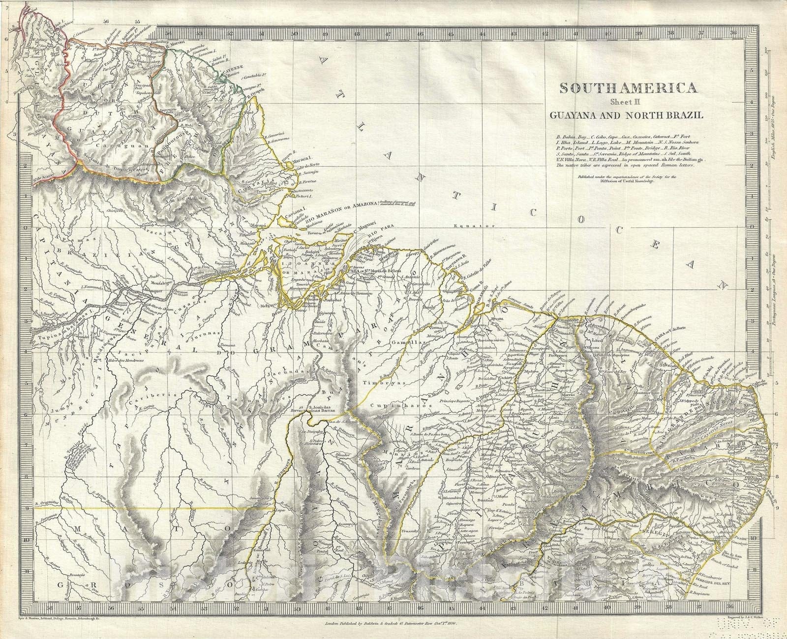 Historic Map : Brazil and Guyana, S.D.U.K., 1836, Vintage Wall Art