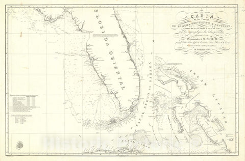 Historic Map : Nautical Chart Florida and Bahamas, Direccion Hidrografia, 1838, Vintage Wall Art