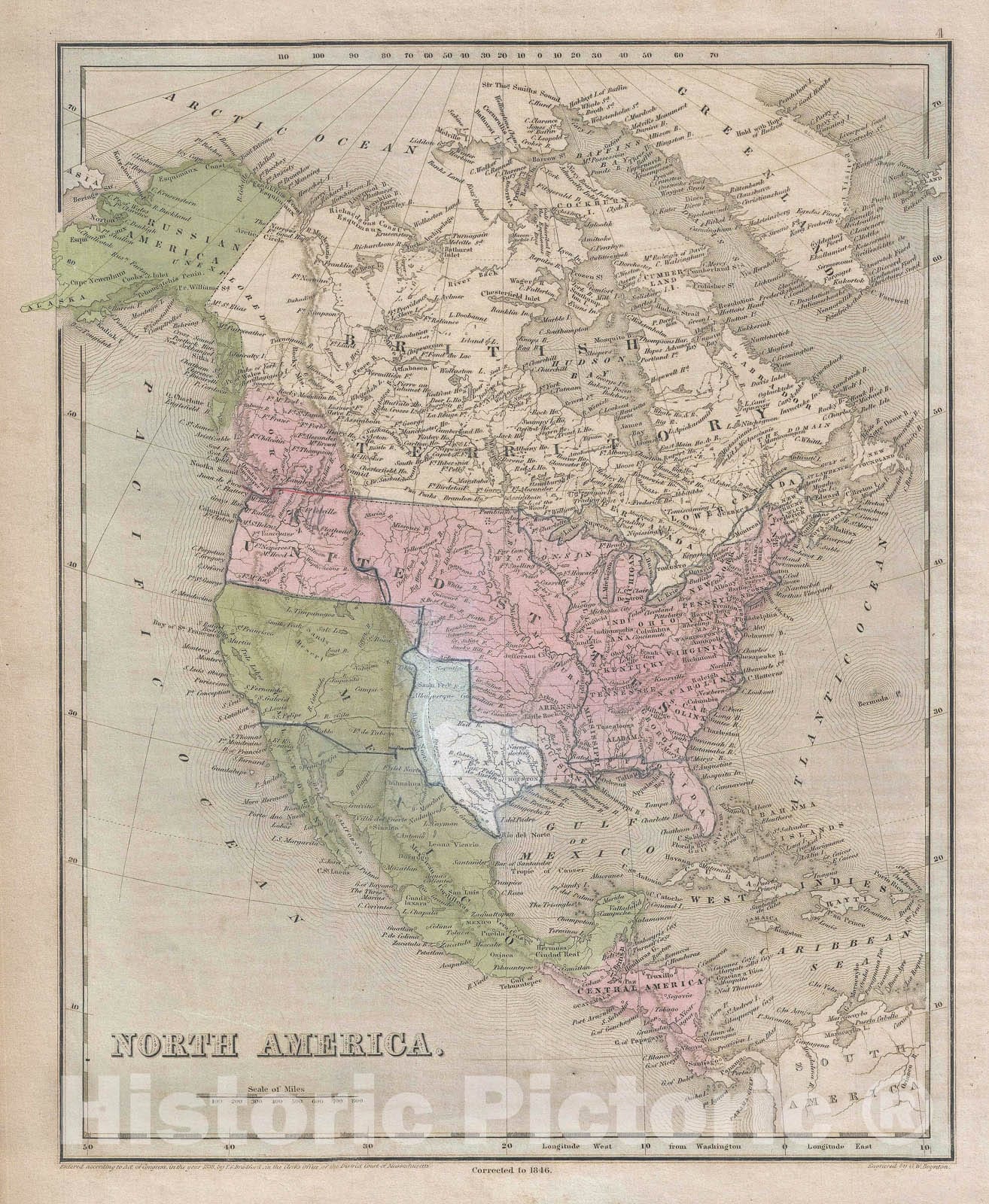 Historic Map : North America w/Republic of Texas, BraArtd, 1846, Vintage Wall Art