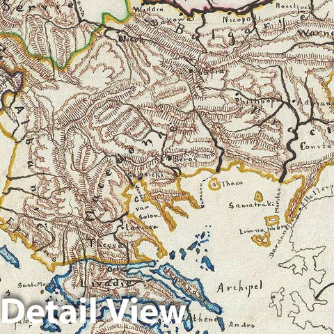 Historic Map : Greece and The Balkans, Sikkel Manuscript, 1871, Vintage Wall Art
