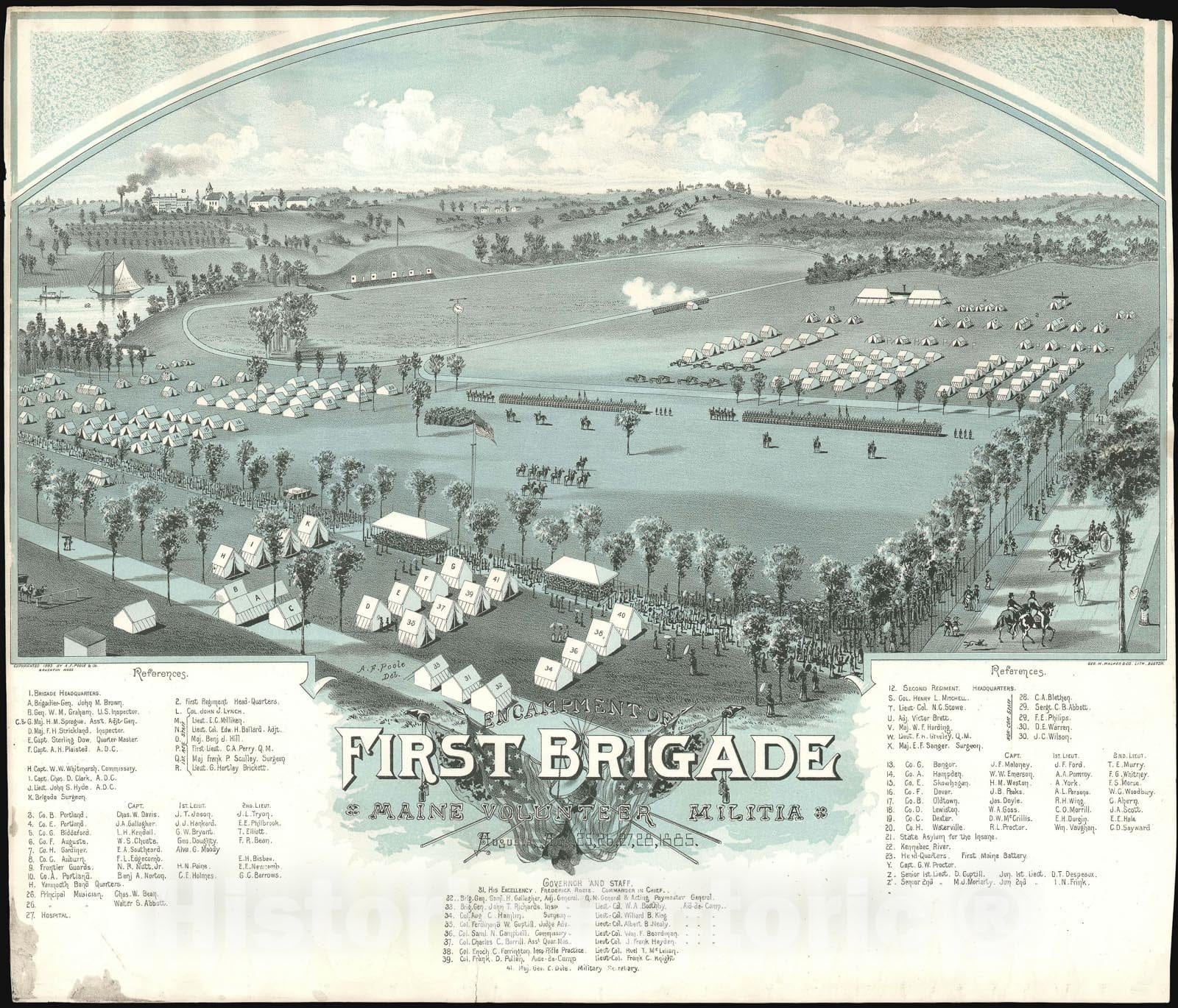 Historic Map : Camp of The Maine First Brigade, Augusta, Maine, Poole, 1885, Vintage Wall Art