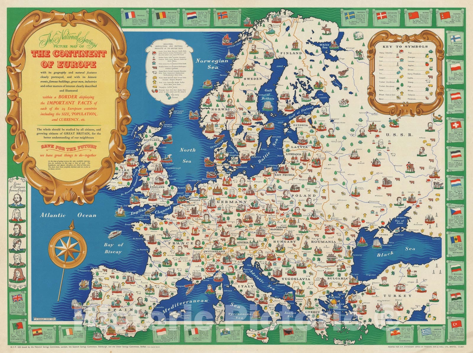 Historic Map : Paine Pictorial Map of Europe, 1945, Vintage Wall Art