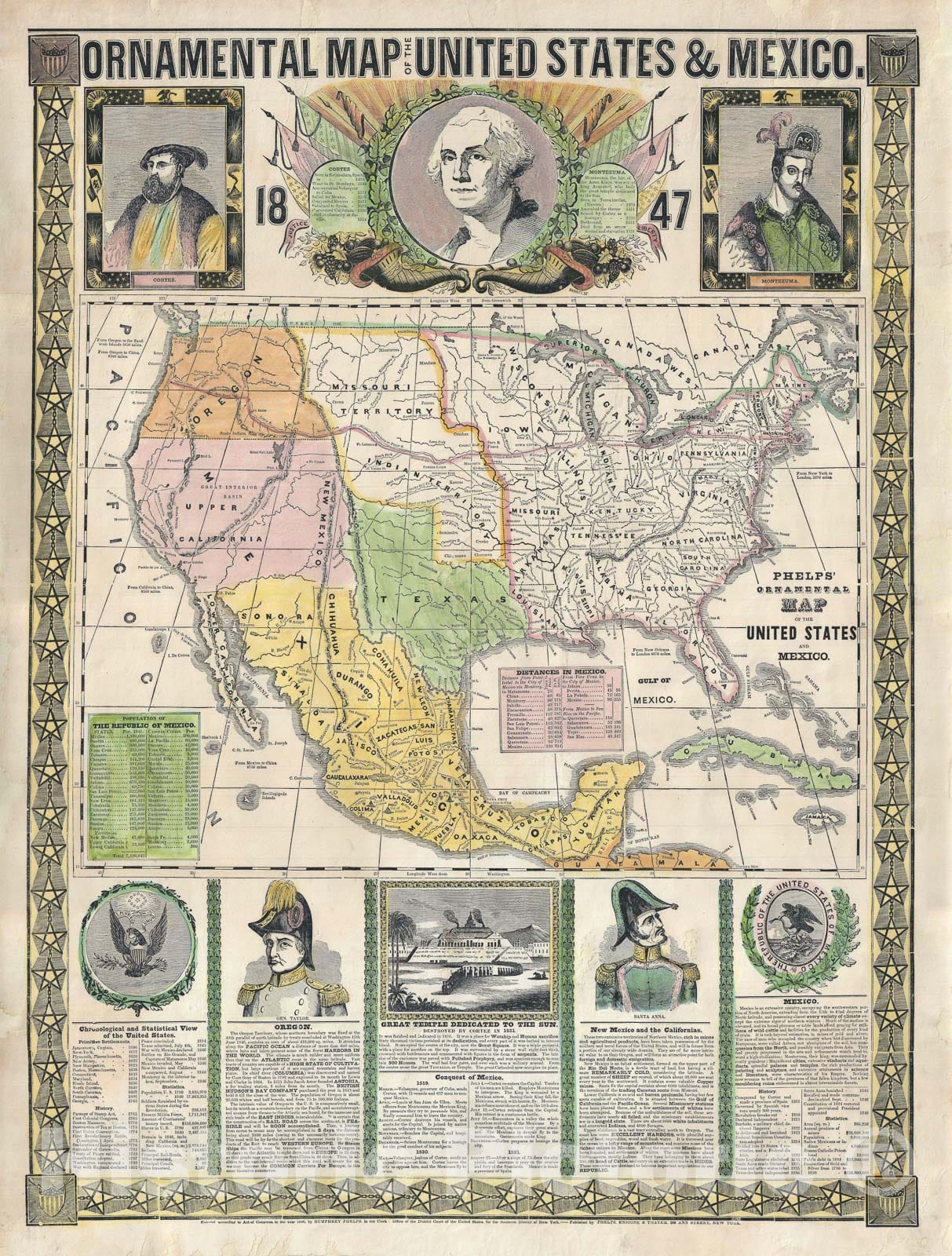 Historic Map : Propaganda Map of The Untied States "Manifest Destiny", Phelps, 1847, Vintage Wall Art