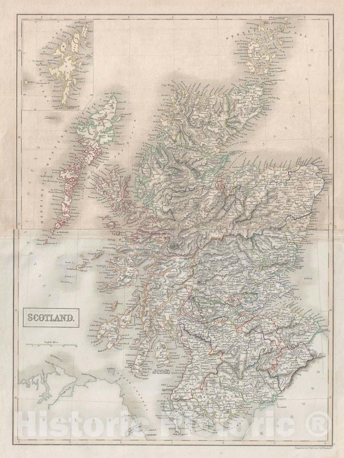 Historic Map : Scotland, Black, 1840, Vintage Wall Art