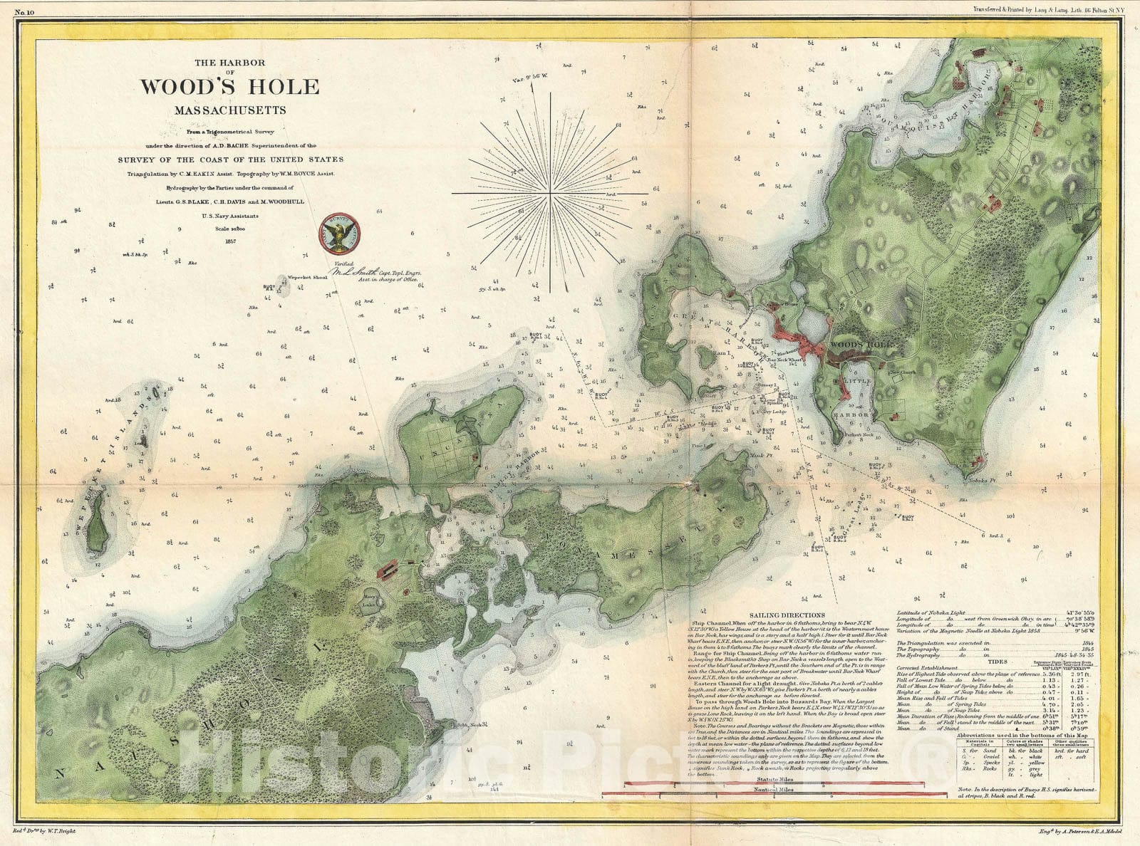 Historic Map : Woods Hole, Massachusetts, U.S. Coast Survey, 1857, Vintage Wall Art