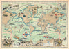 Historic Map : The World Tracing Voyages of French Warships, Baille, 1954, Vintage Wall Art