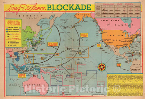 Historic Map : Sundberg Pictorial Map of The Pacific Ocean Blockade Against Japan, 1939, Vintage Wall Art