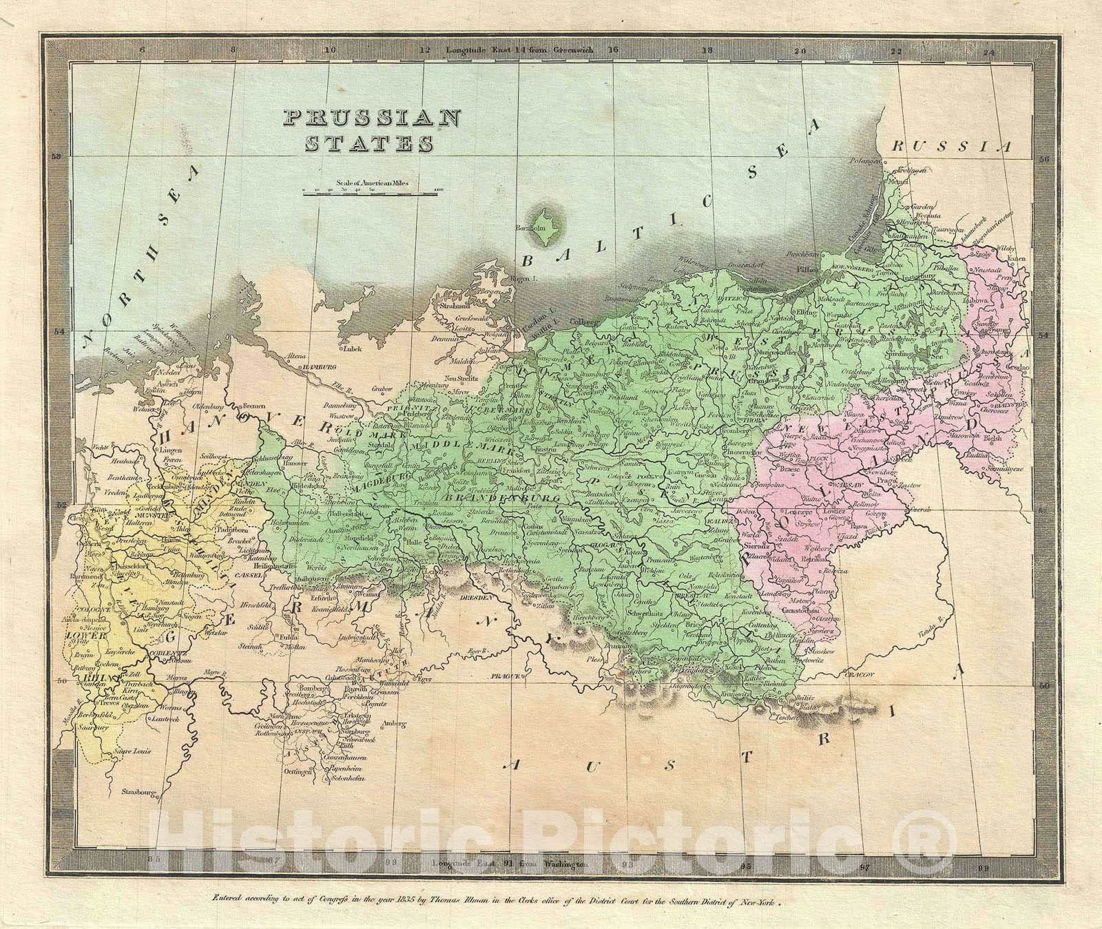 Historic Map : Prussia, Burr, 1835, Vintage Wall Art