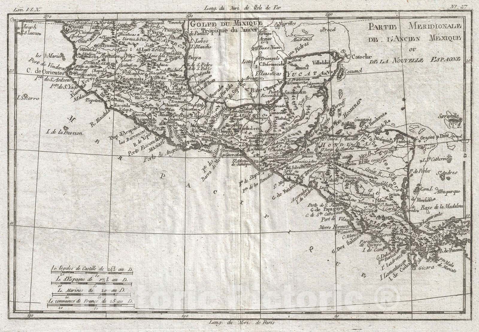 Historic Map : Central America and Southern Mexico, Raynal and Bonne, 1780, Vintage Wall Art