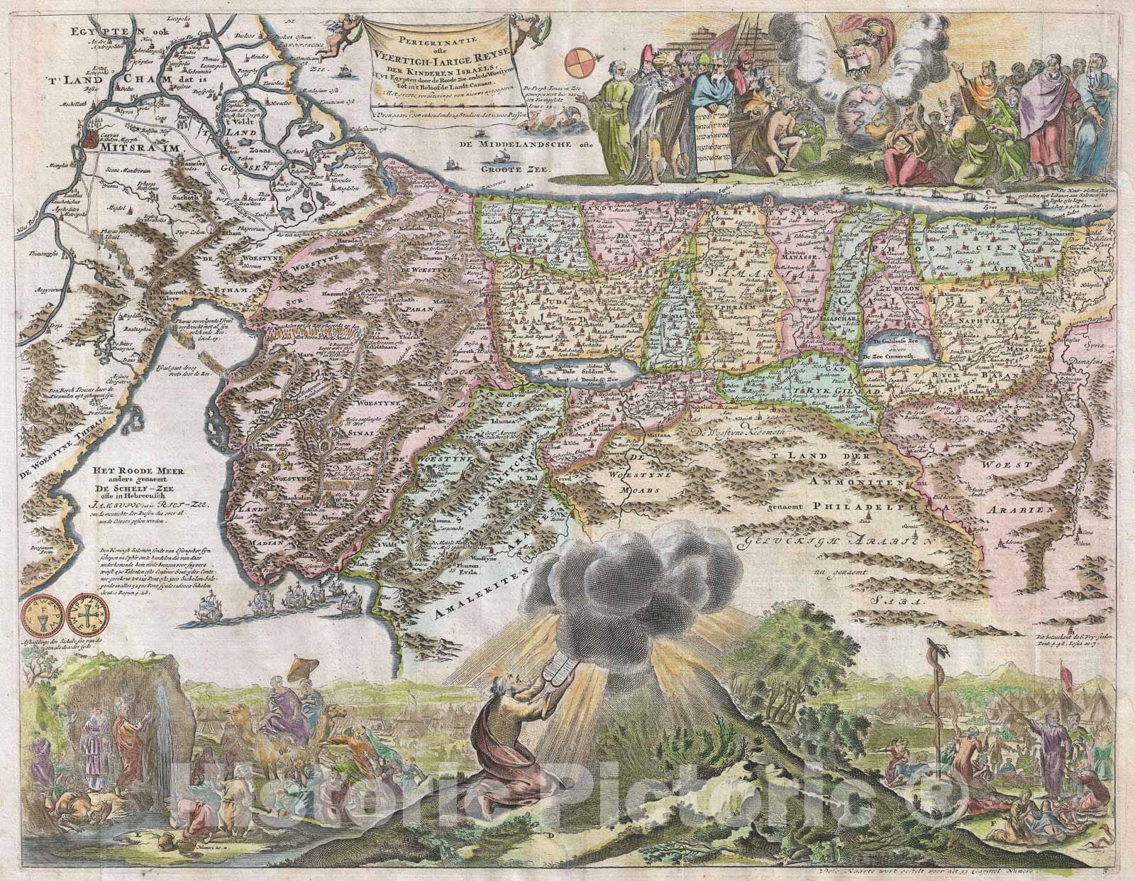 Historic Map : Israel, Palestine, or The Holy Land, Jan van den Avelen, 1687, Vintage Wall Art