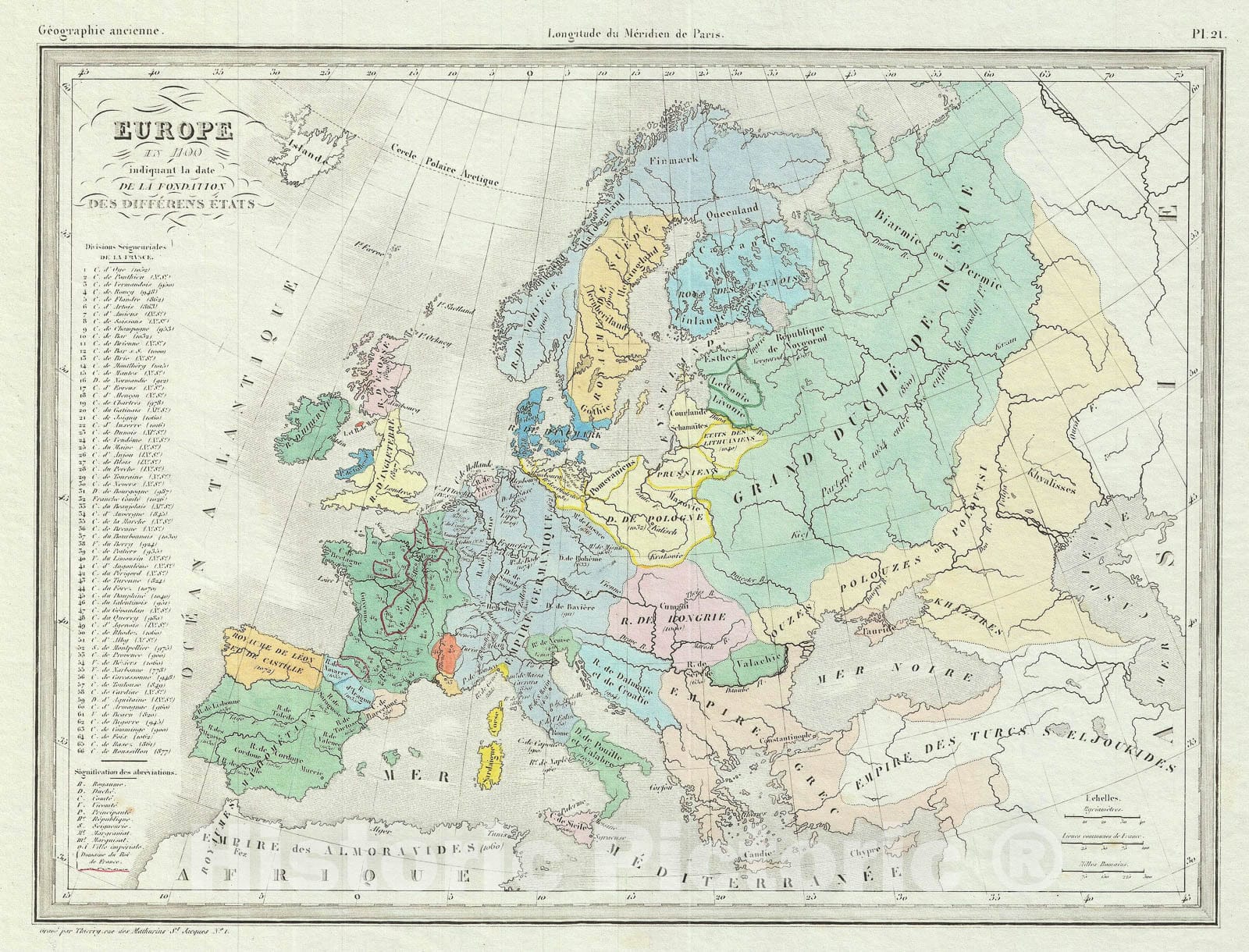 Historic Map : Europe in 1100, Malte-Brun, 1843, Vintage Wall Art