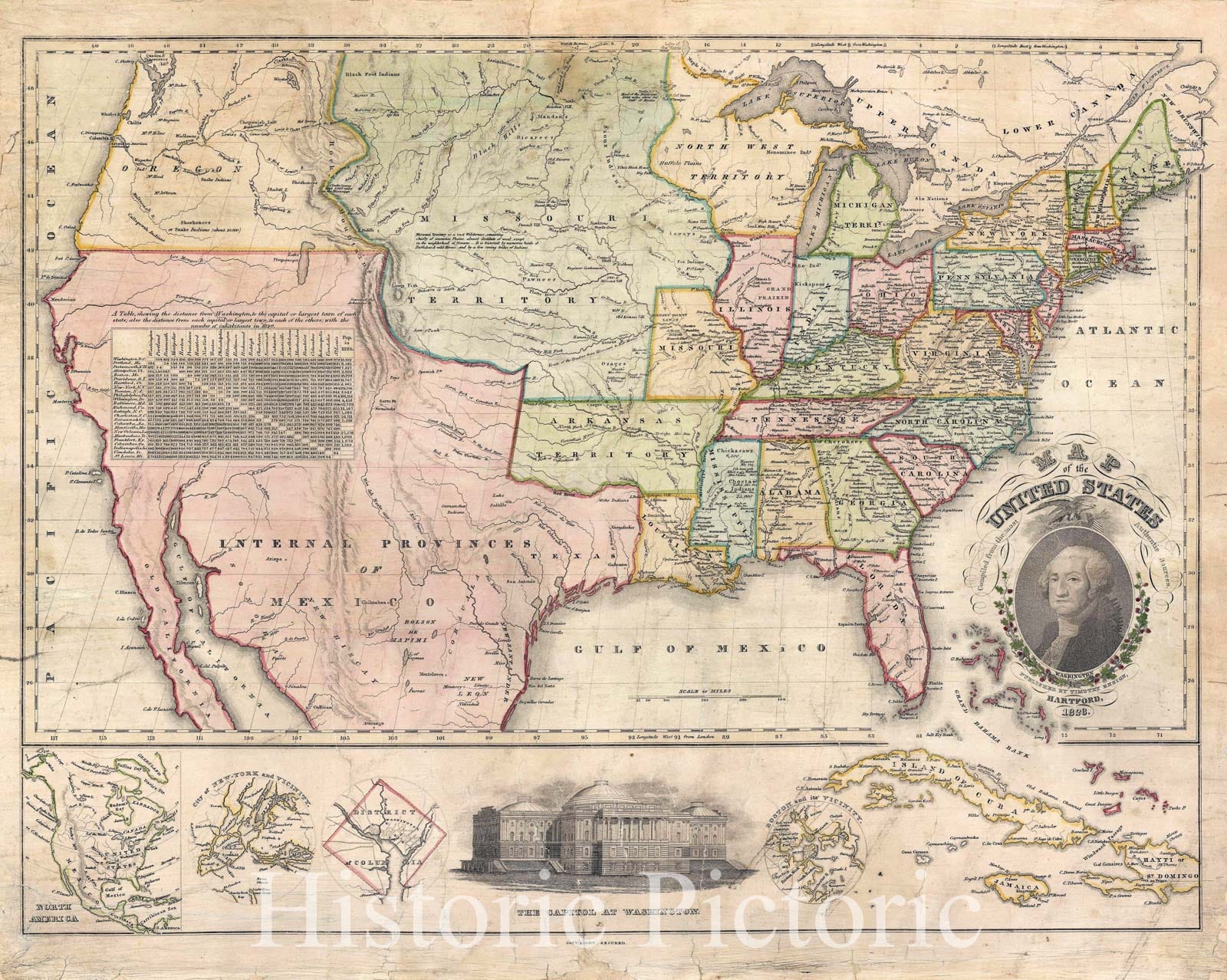Historic Map : The United States "Manifest Destiny", Willis Thrall, 1831, Vintage Wall Art