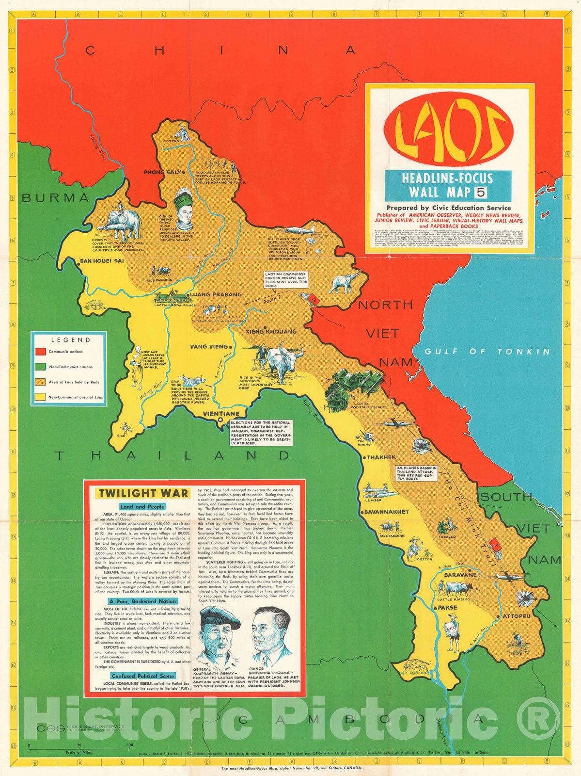 Historic Map : Laos During The Vietnam War, 1966, Vintage Wall Art