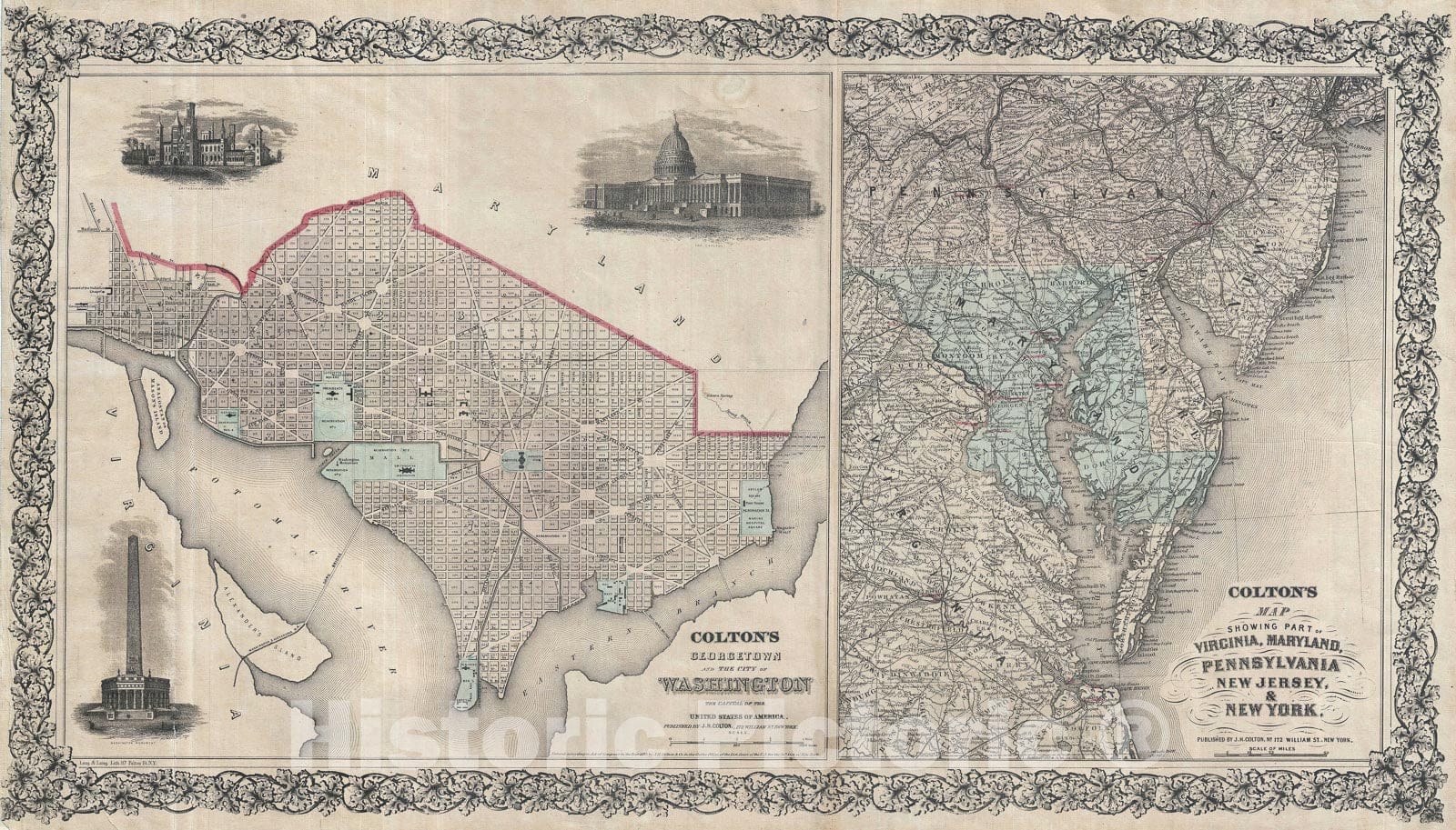 Historic Map : Washginton D.C. and The Chesapeake Bay Region, Colton, 1855, Vintage Wall Art