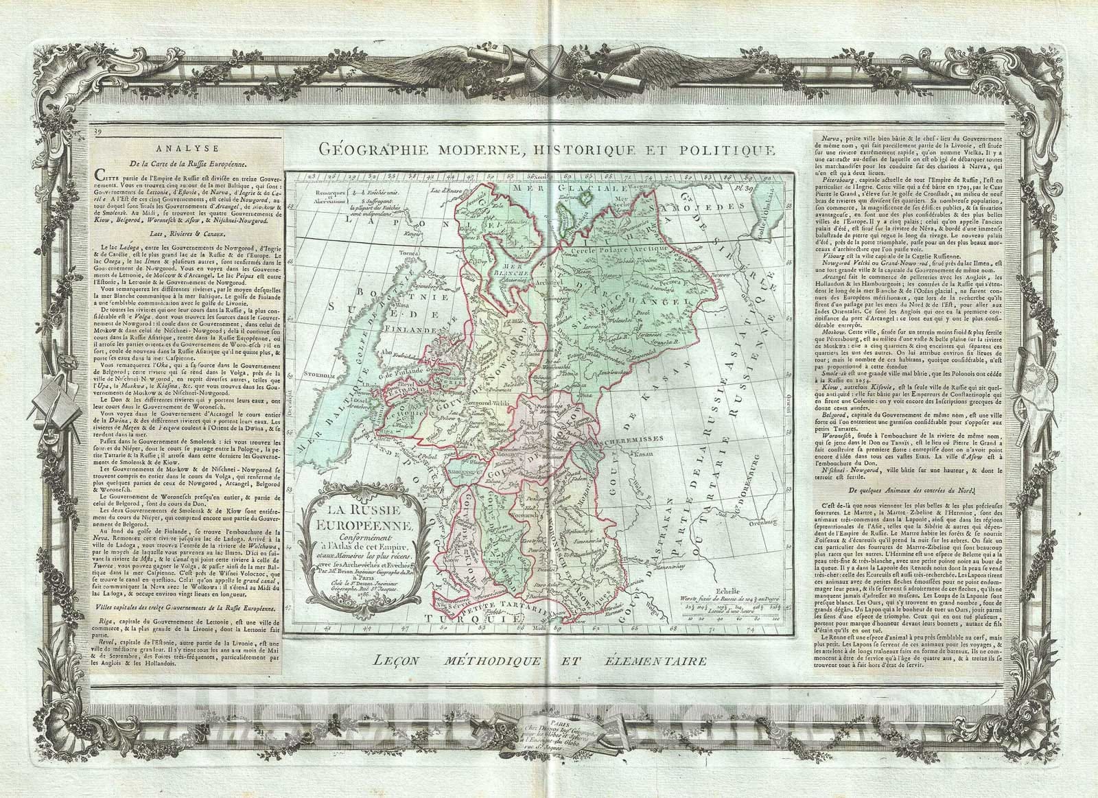 Historic Map : European Russia, Desnos, 1786, Vintage Wall Art
