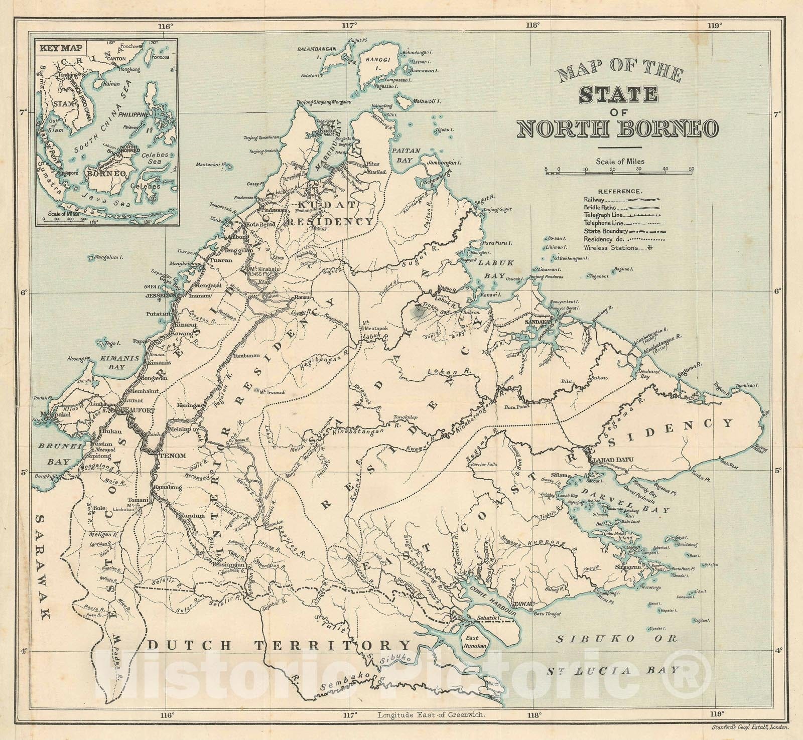 Historic Map : British North Borneo "Sabah, Malaysia", Stanford, 1926, Vintage Wall Art