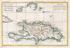 Historic Map : Hispaniola, West Indies, Raynal and Bonne, 1780, Vintage Wall Art