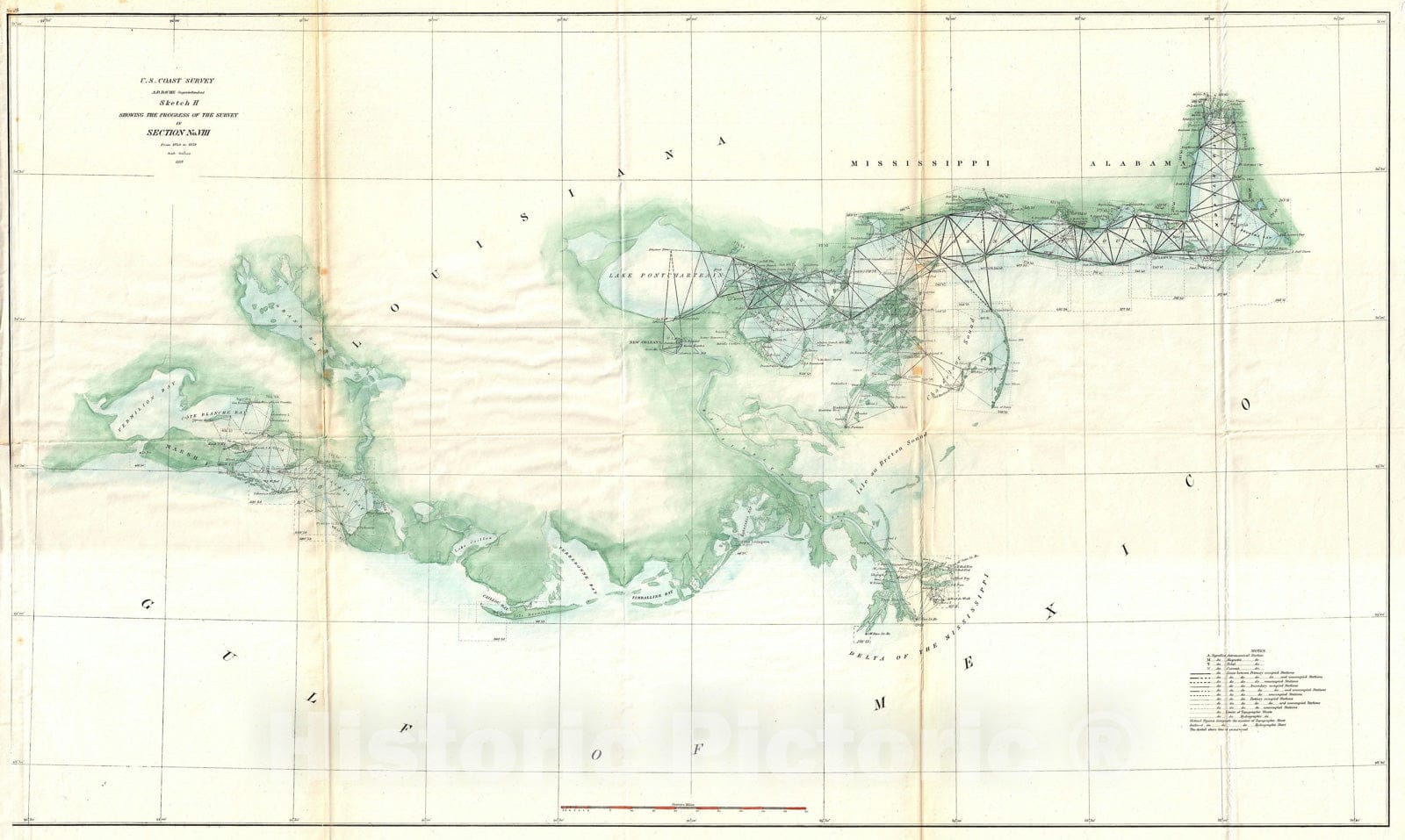 Historic Map : The Gulf Coast from Vermilion Bay to Mobile Bay, U.S. Coast Survey, 1859, Vintage Wall Art