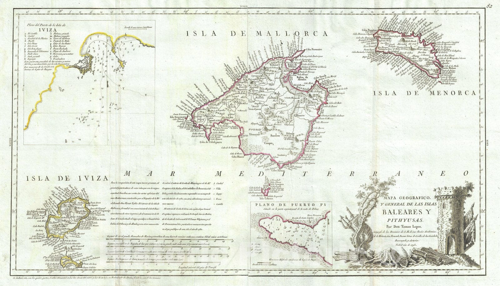 Historic Map : The Balearic Islands: Ibiza, Majorca, Minorca, Tomás López, 1793, Vintage Wall Art