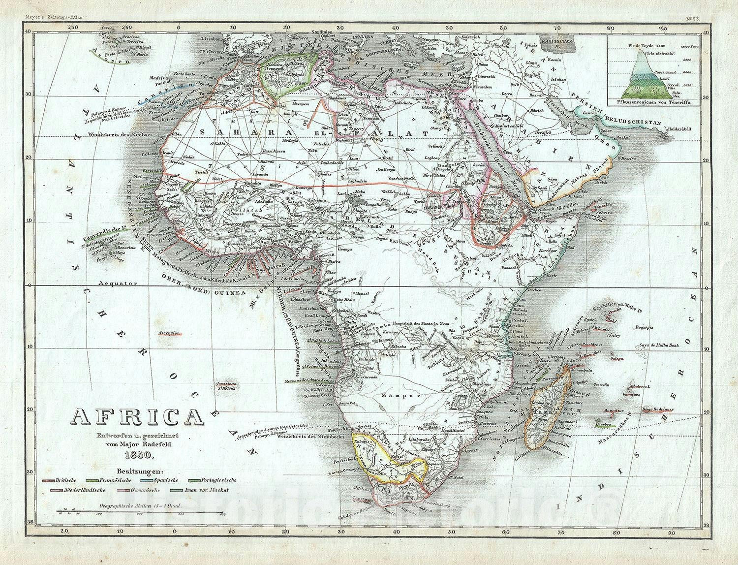 Historic Map : Africa, Meyer, 1850, Vintage Wall Art