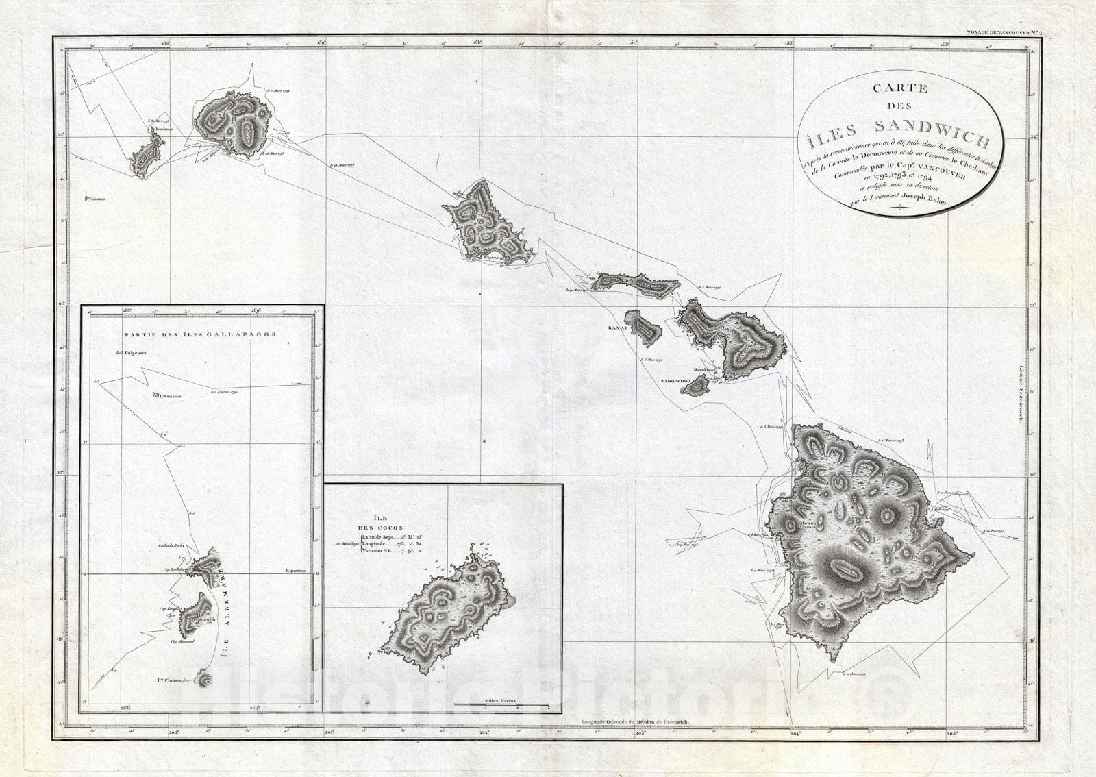 Historic Map : Hawaii, Vancouver, 1799, Vintage Wall Art