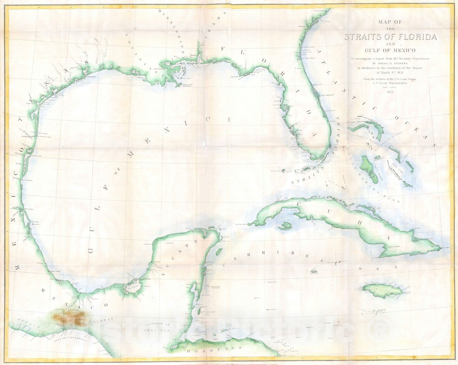 Historic Map : Florida, Cuba and The Gulf of Mexico, Andrews, 1852, Vintage Wall Art
