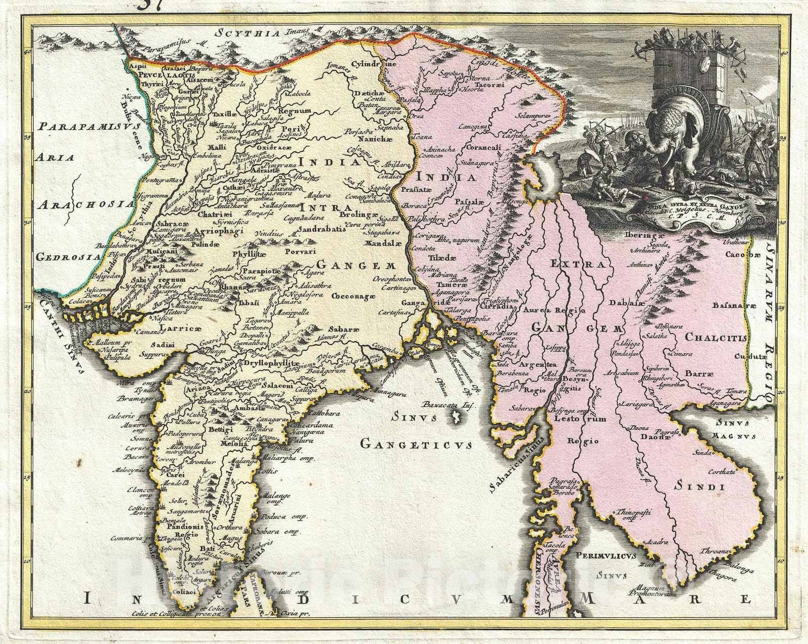 Historic Map : India and Southeast Asia, Weigel, 1720, Vintage Wall Art