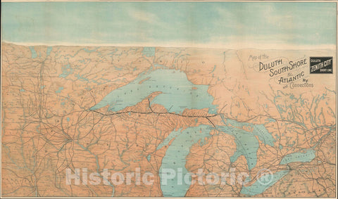 Historic Map : The Great Lakes, Poole Brothers, 1890, Vintage Wall Art