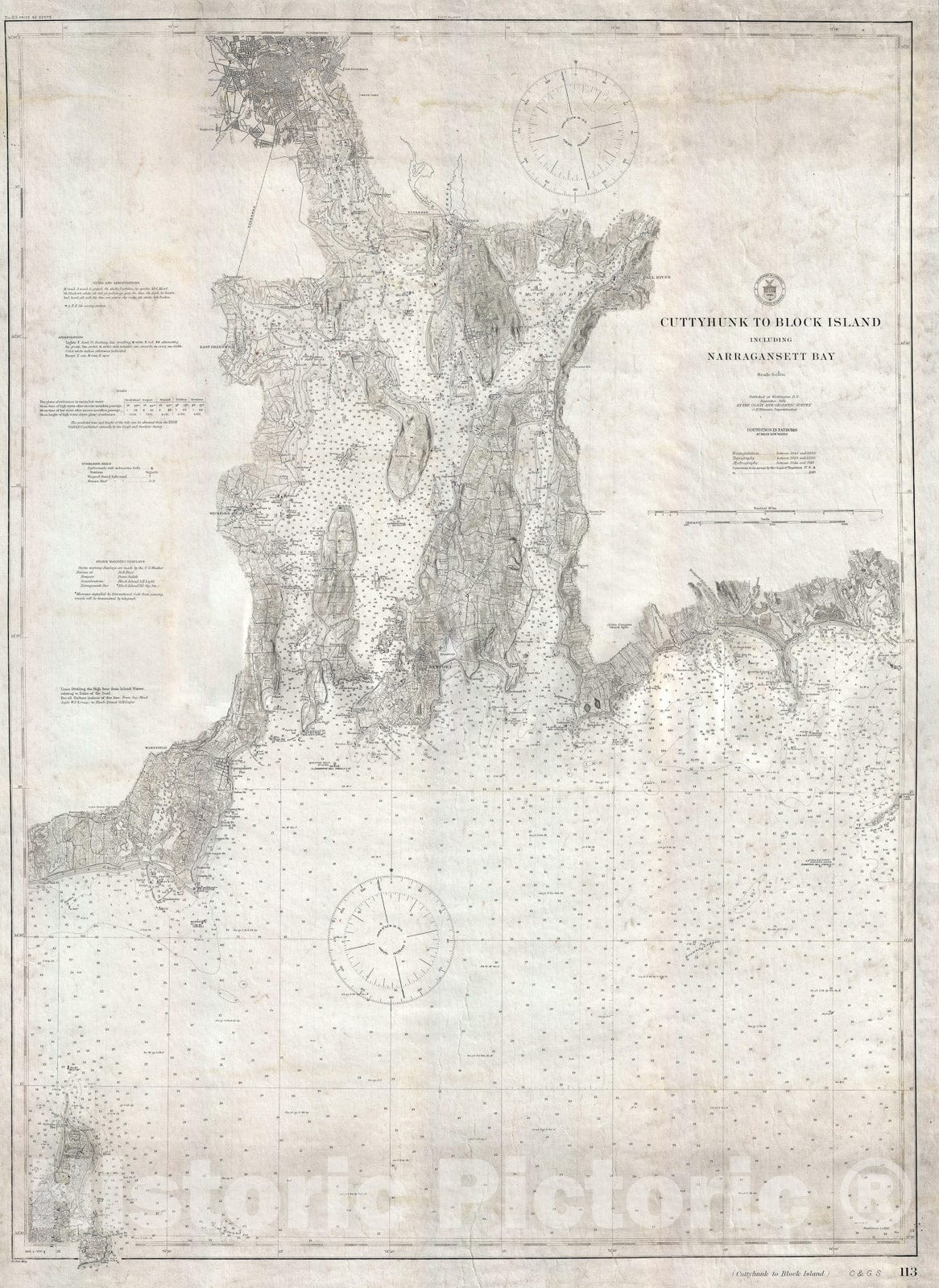 Historic Map : U.S. Coast Survey Nautical Map of Naragansett Bay, Rhode Island, 1915, Vintage Wall Art