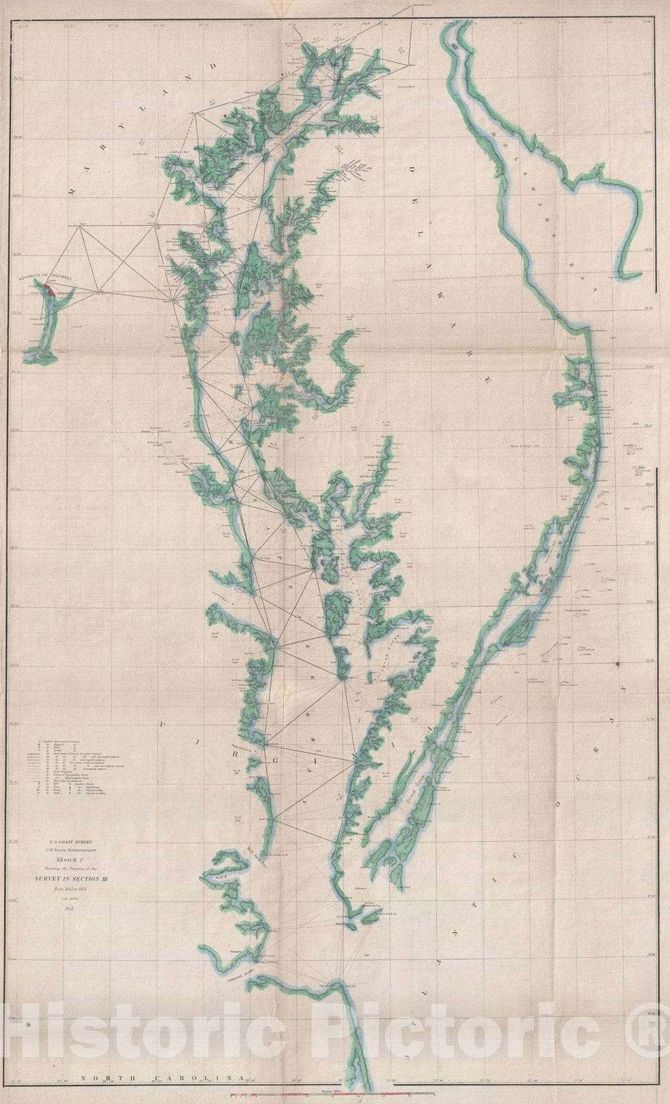 Historic Map : The Chesapeake Bay and Delaware Bay, U.S. Coast Survey, 1851, Vintage Wall Art