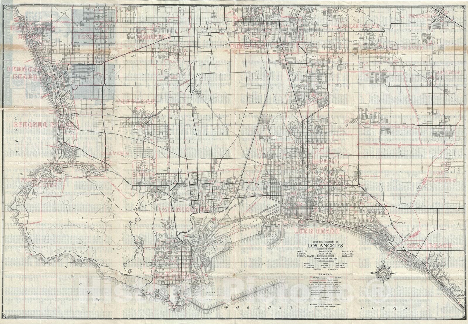 Historic Map : Southern Los Angeles, California, 1943, Vintage Wall Art