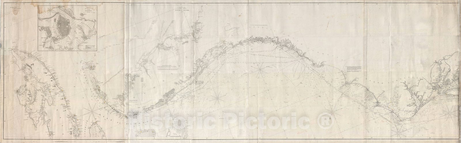 Historic Map : Nautical Chart Florida, Carolina, Virginia, and Cuba, Blunt Blueback, 1861, Vintage Wall Art