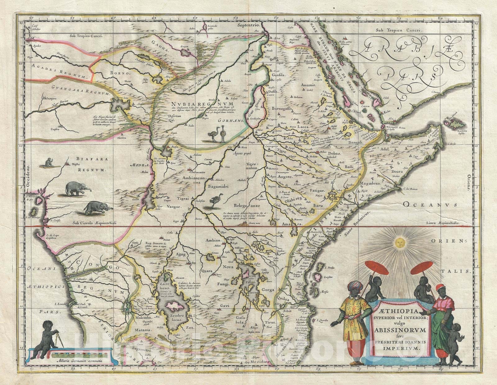 Historic Map : Central Africa - Kingdom of Prester John, Blaeu, 1635, Vintage Wall Art