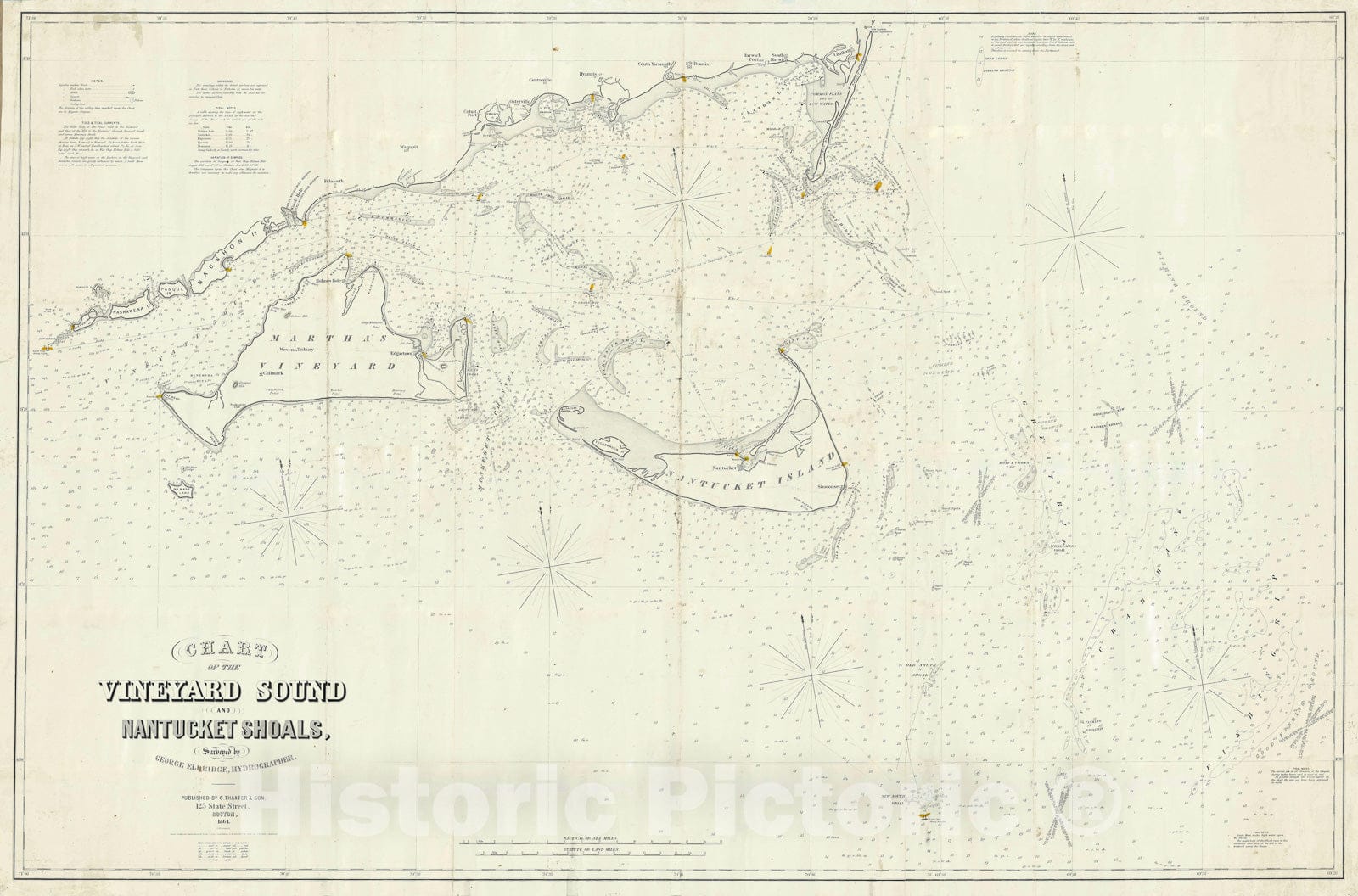 Historic Map : Nautical Chart Marthas Vineyard and Nantucket, Eldridge Blueback, 1864, Vintage Wall Art