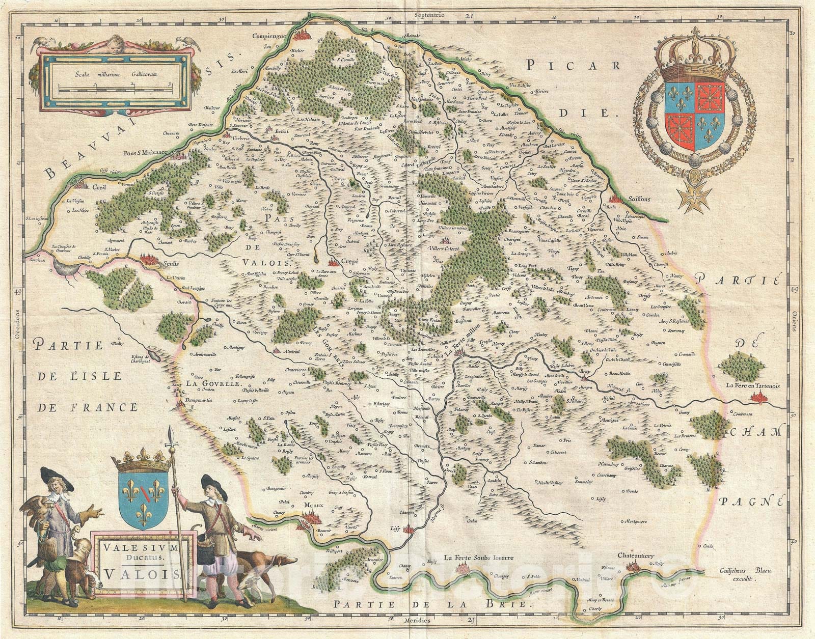 Historic Map : Valois "Seine-et-Marne / Champagne", France, Blaeu, 1641, Vintage Wall Art