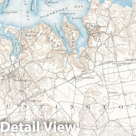 Historic Map : Huntington and Northport, Long Island, New York, U.S.G.S, 1900, Vintage Wall Art