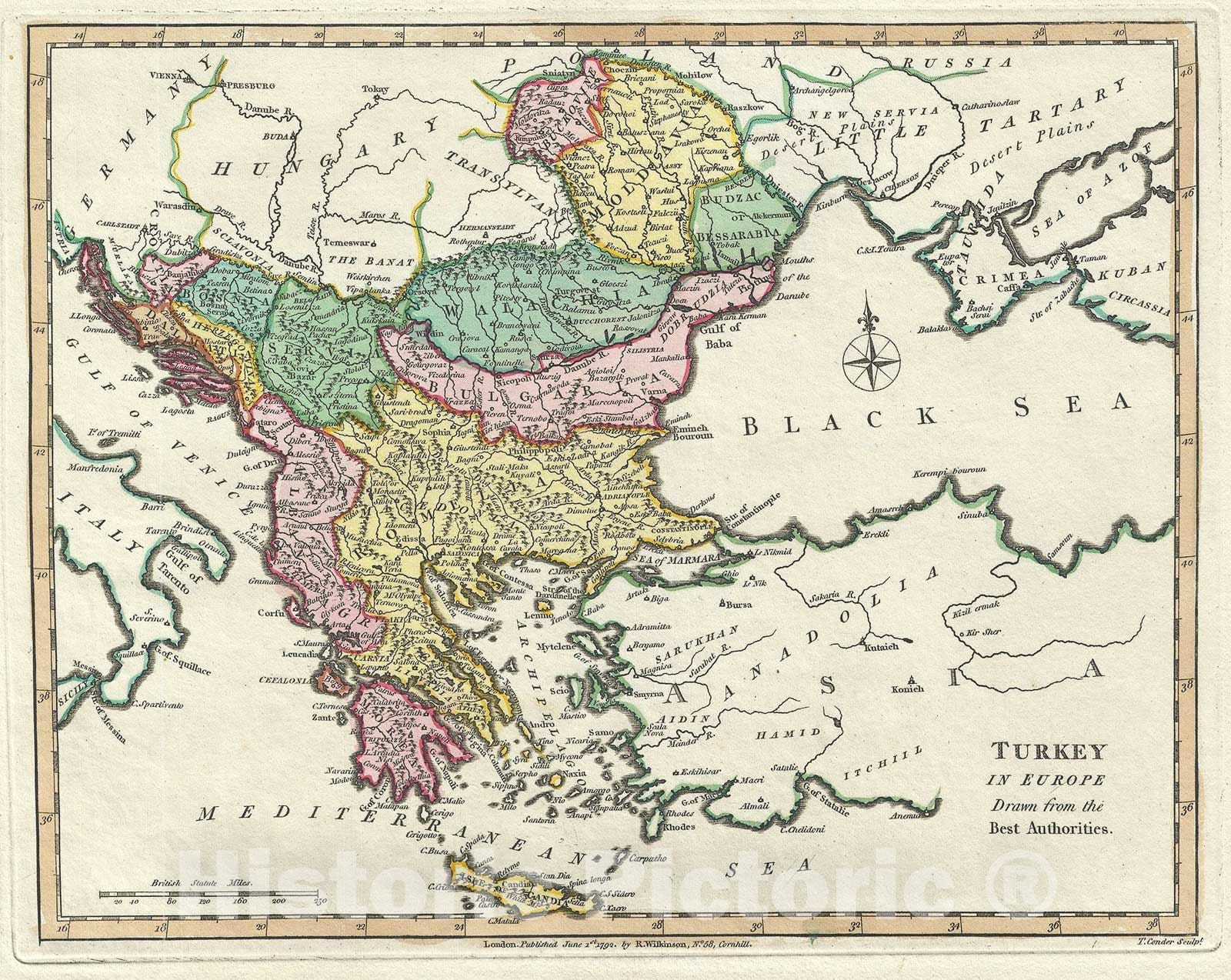 Historic Map : Greece, The Balkans and Turkey in Europe under The Ottoman Empire, Wilkinson, 1792, Vintage Wall Art