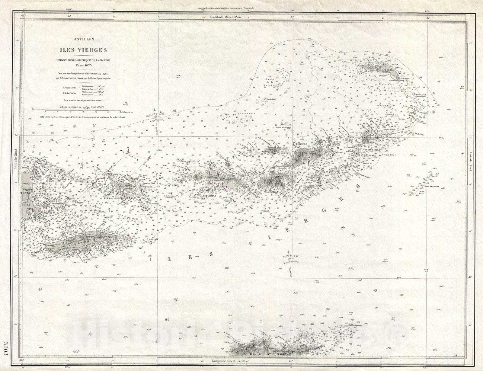 Historic Map : Nautical Chart The Virgin Islands, French Hydrographique, 1932, Vintage Wall Art