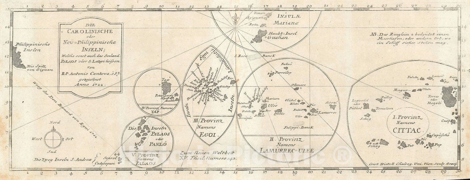 Historic Map : The Caroline Islands, Jesuit, 1728, Vintage Wall Art