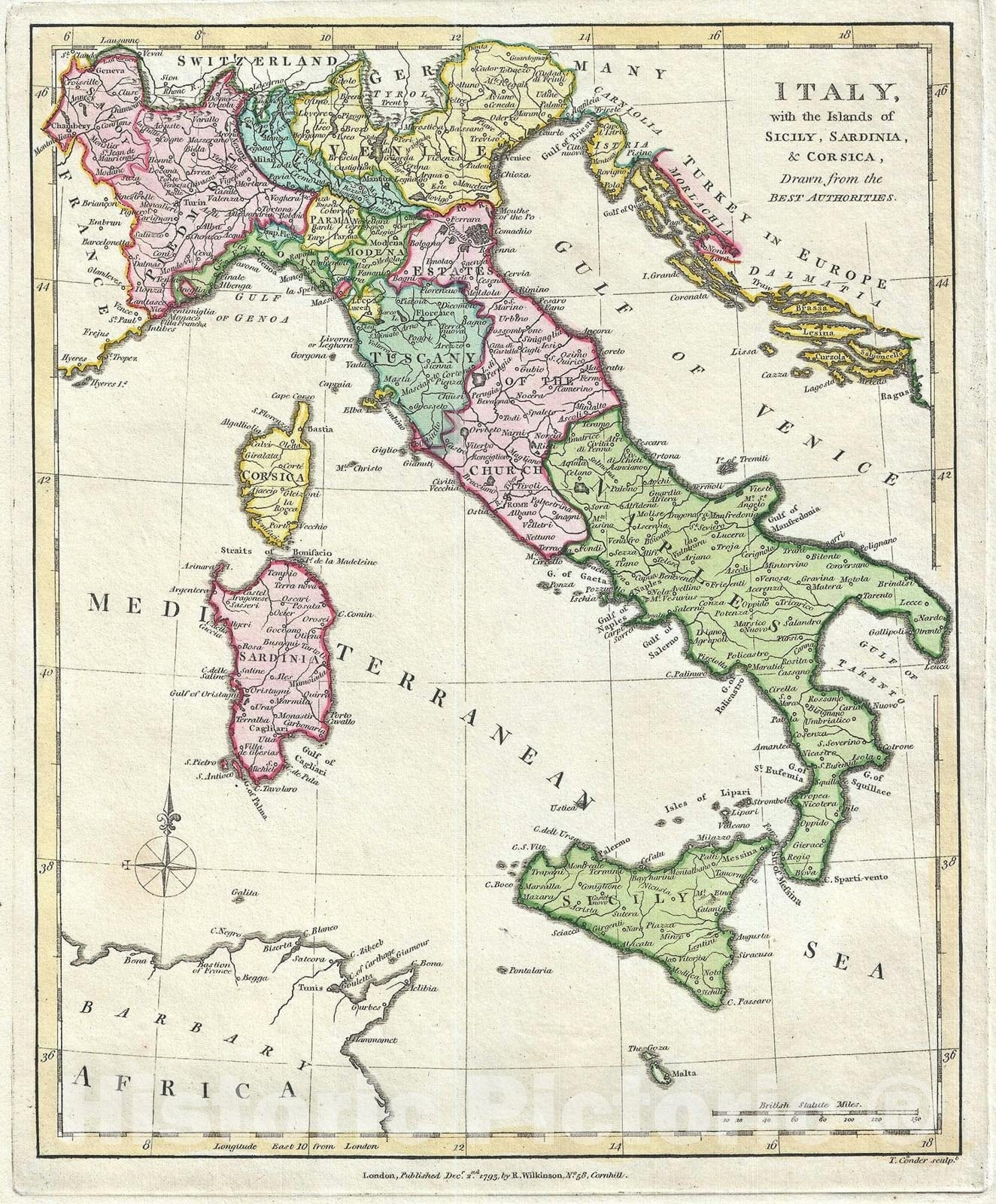Historic Map : Italy, Wilkinson, 1793, Vintage Wall Art