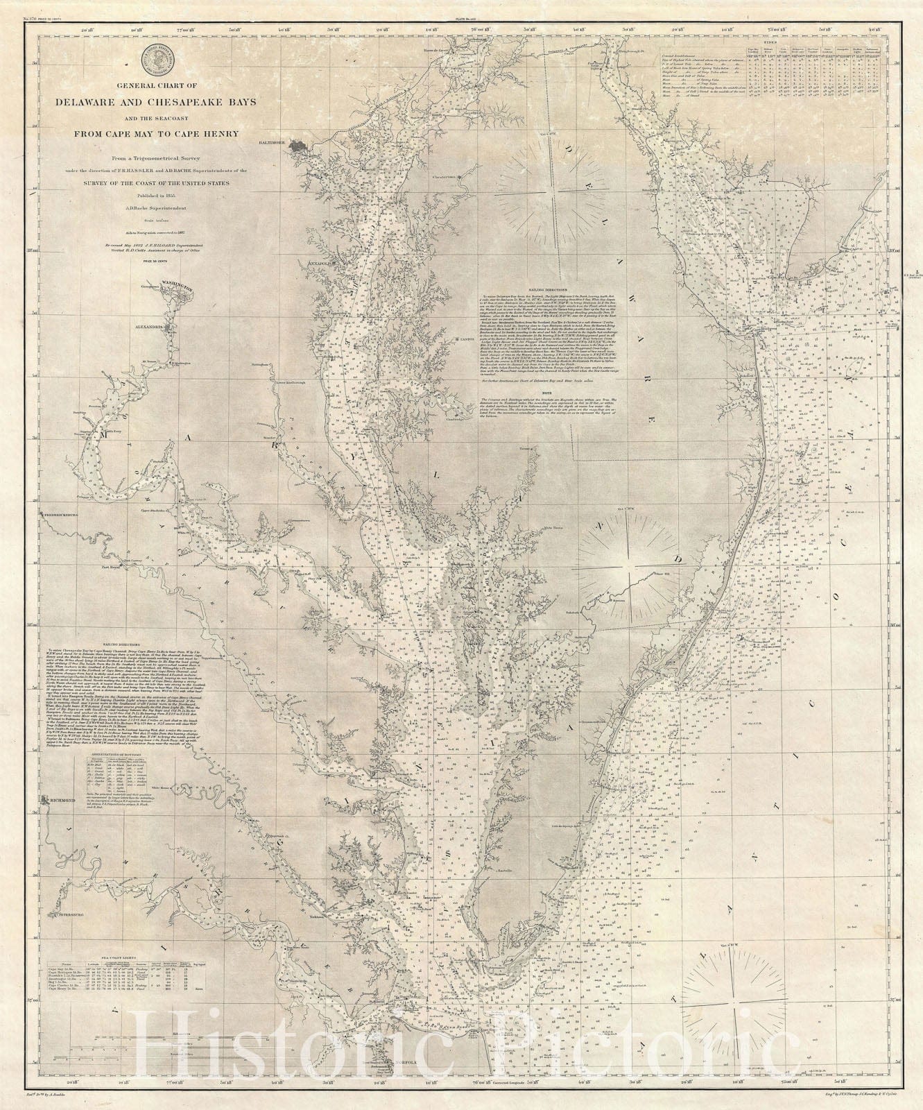 Historic Map : The Chesapeake Bay and Delaware Bay "Virginia, Delaware, Maryland", U.S. Coast Survey, 1882, Vintage Wall Art