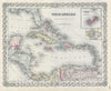 Historic Map : West Indies, Colton, 1856, Vintage Wall Art