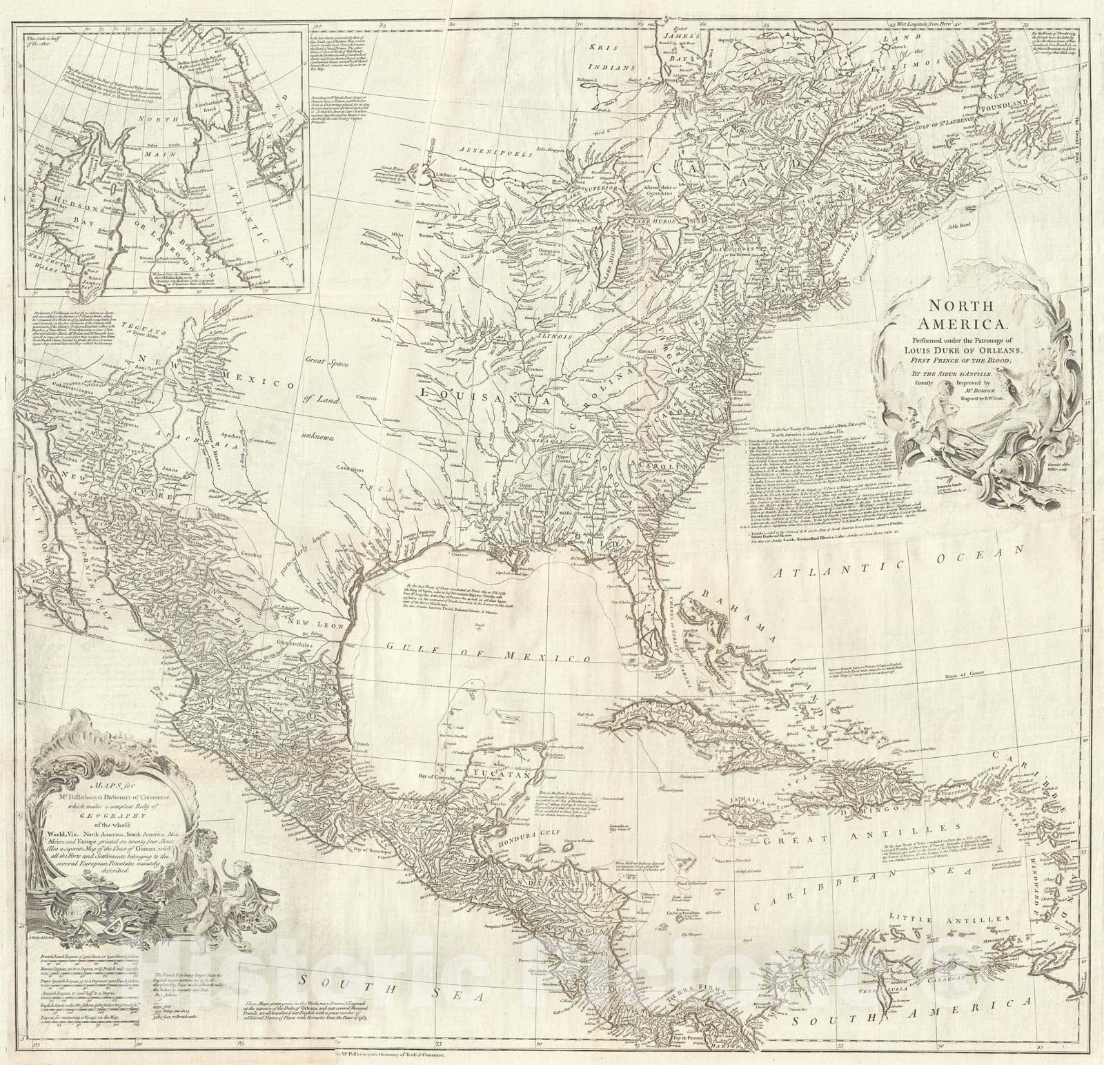Historic Map : North America, Postlethwayte, 1752 v2, Vintage Wall Art