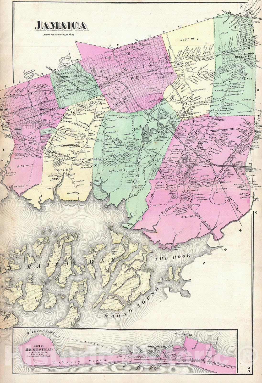 Historic Map : Jamaica, Queens, New York City, Beers, 1873, Vintage Wall Art