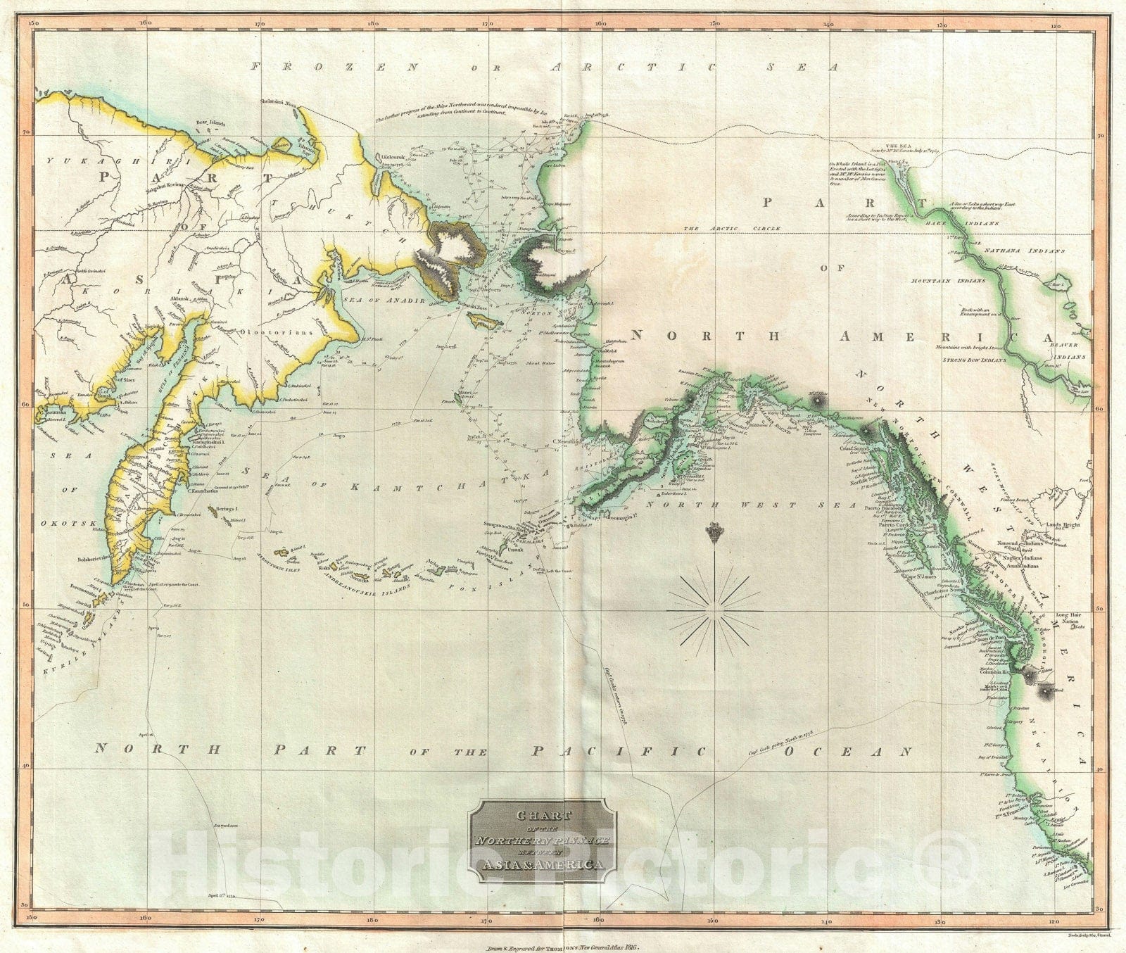 Historic Map : Alaska and The Bearing Strait, Thomson, 1816, Vintage Wall Art