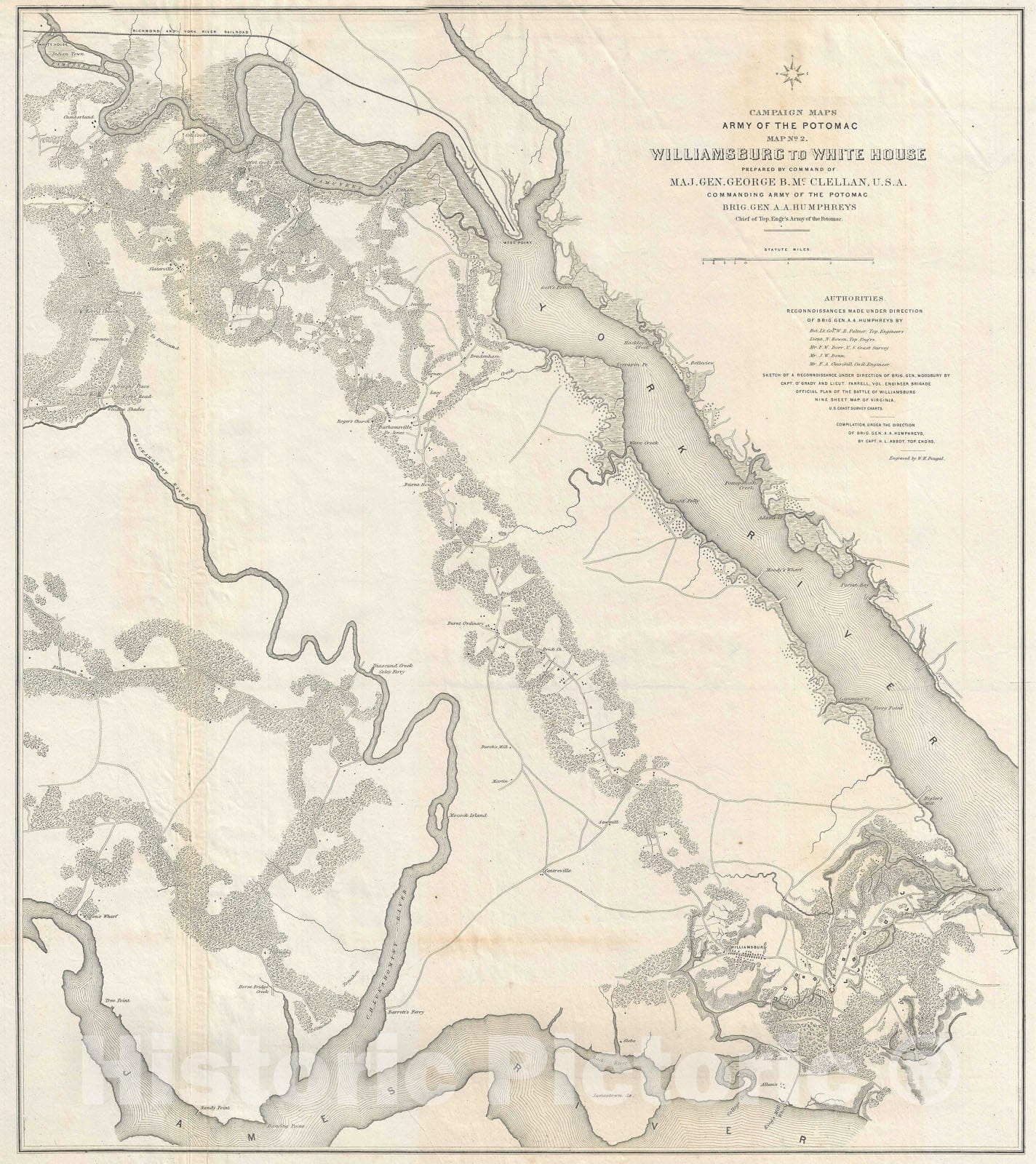 Historic Map : The Peninsula Campaign during The American Civil War, Abbot, 1862, Vintage Wall Art
